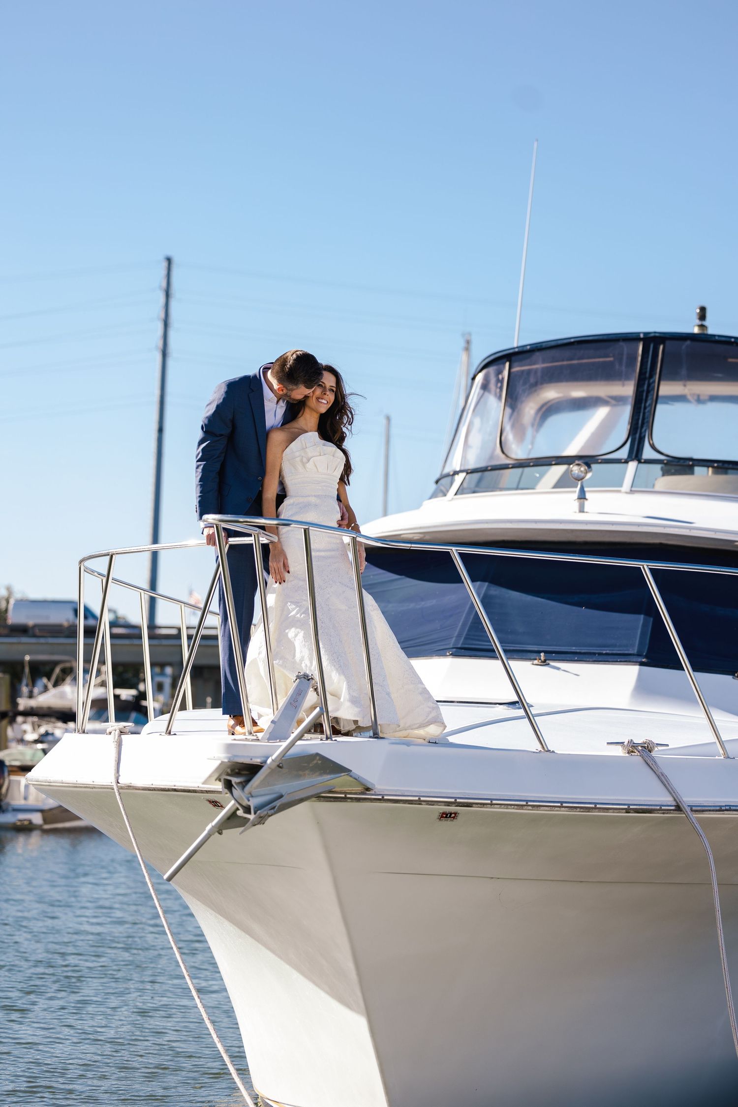 A couples wedding day on a boat in Bull River Marina Savannah, Ga.