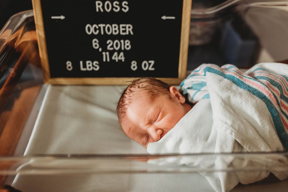 Sleeping newborn baby Ross born October 6 2018 weighing 8 lbs 6 oz.