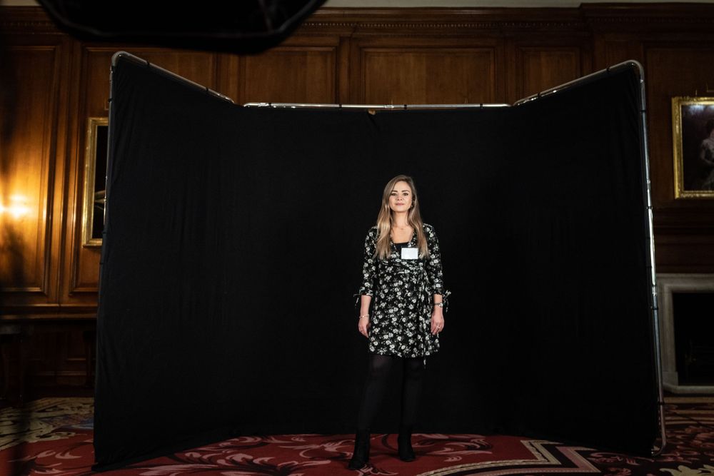 Portable studio setup for winner portraits at merchant Taylors hall
