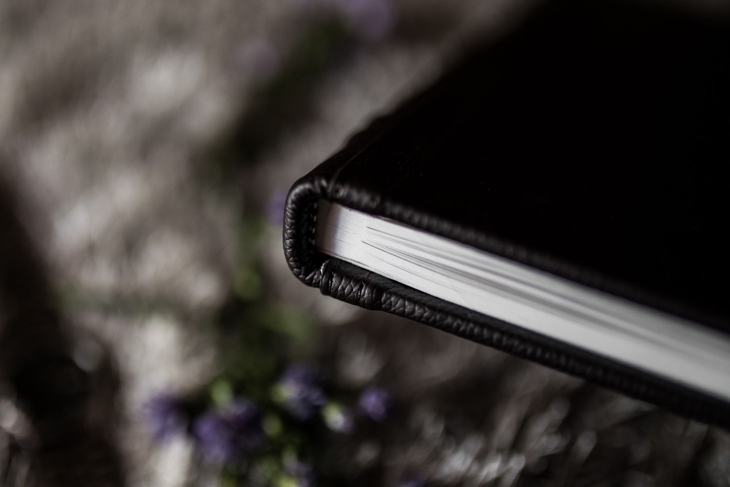 A clean, Minimal leather, engraved Wedding album at From Memory Studios, Bengaluru, India