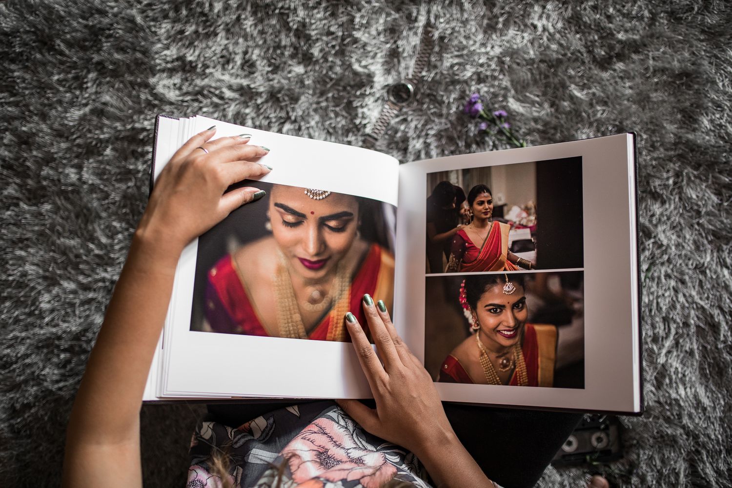 A clean, Minimal leather, engraved Wedding album at From Memory Studios, Bengaluru, India