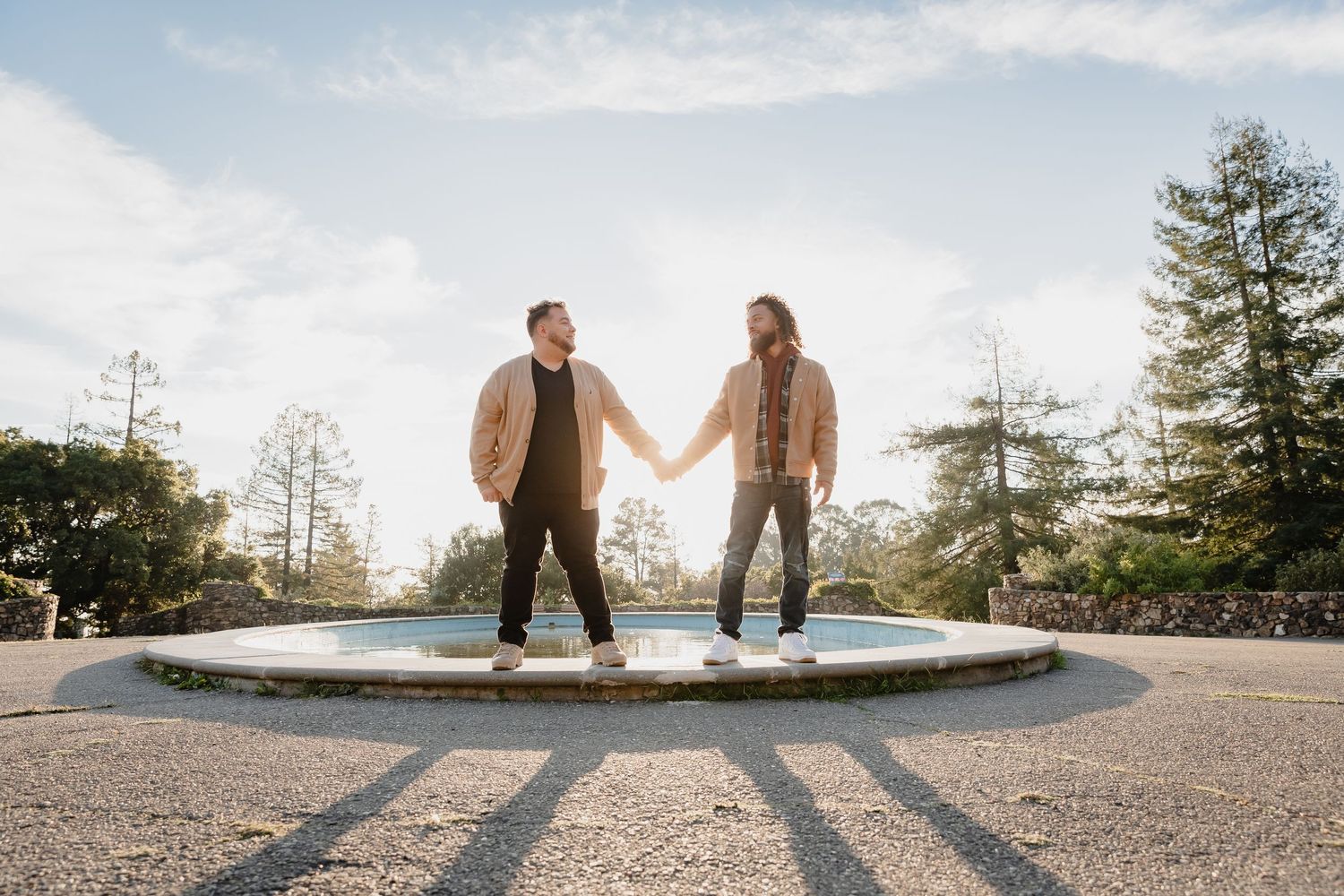 Couples photography at Golden Hour California Oak Trees Romantic Gay Couple men in love oakland bay area portrait