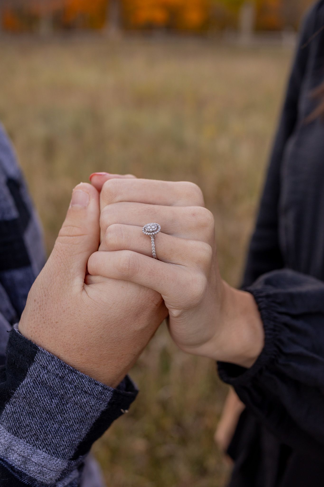 holding hands showing off ring