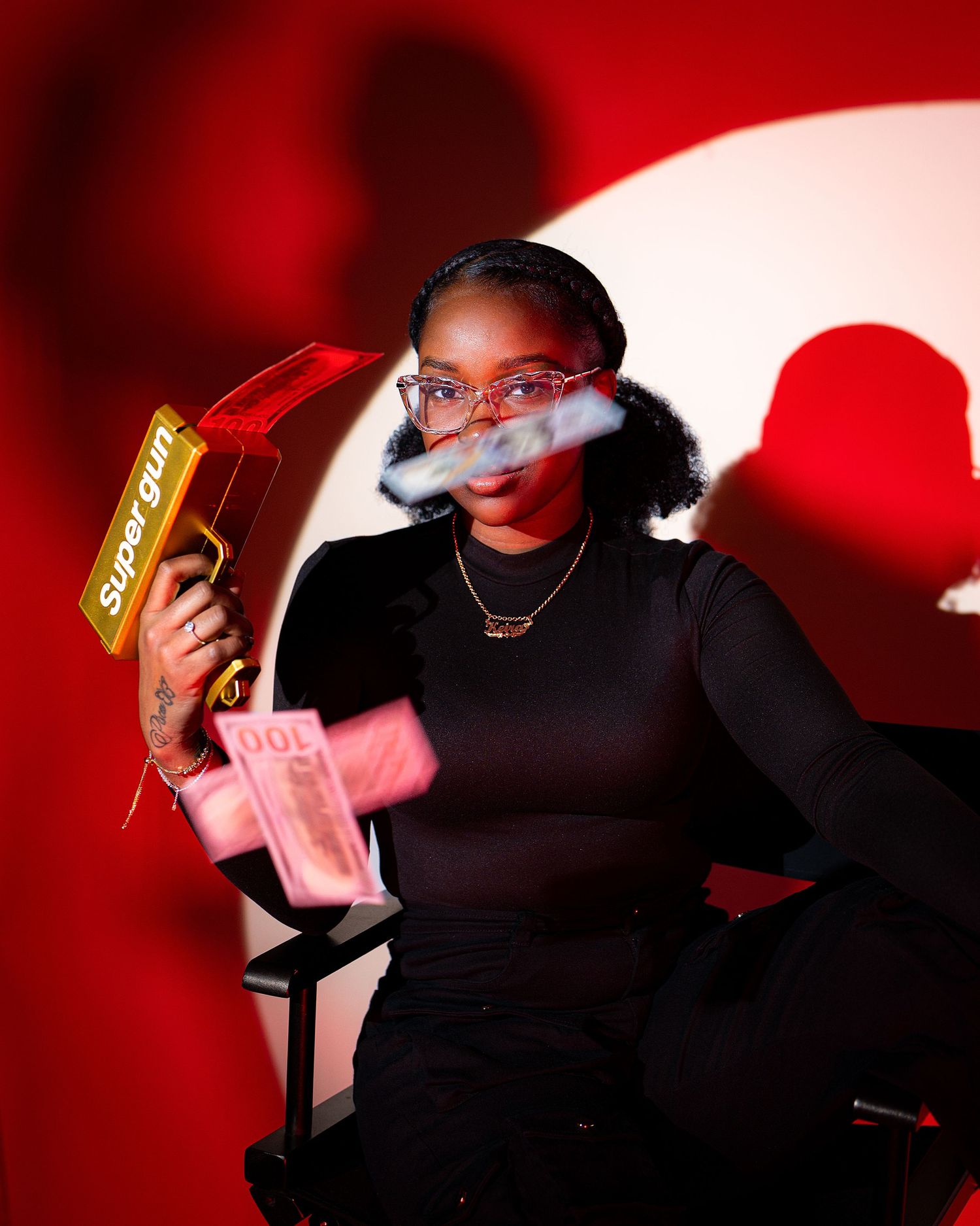 Woman posing confidently in studio — editorial portrait by Timoy B Photography.