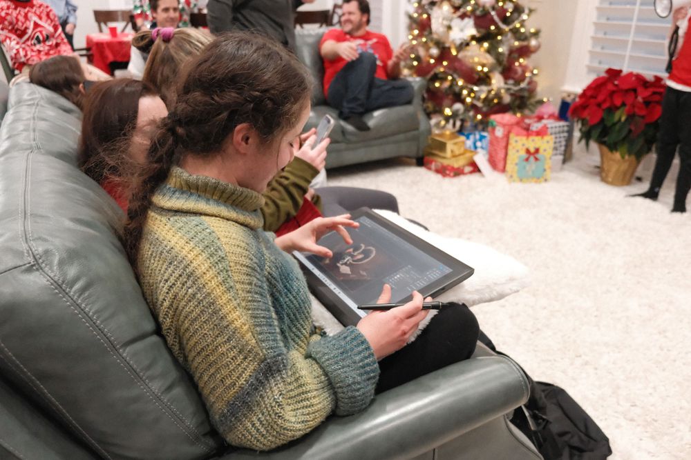 Elise with her Wacom tablet drawing in Syracuse Utah.