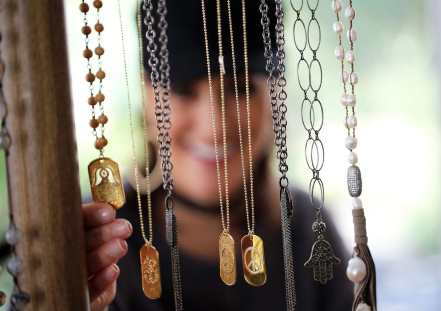 Jewelry Branding Photoshoot with hanging necklaces
