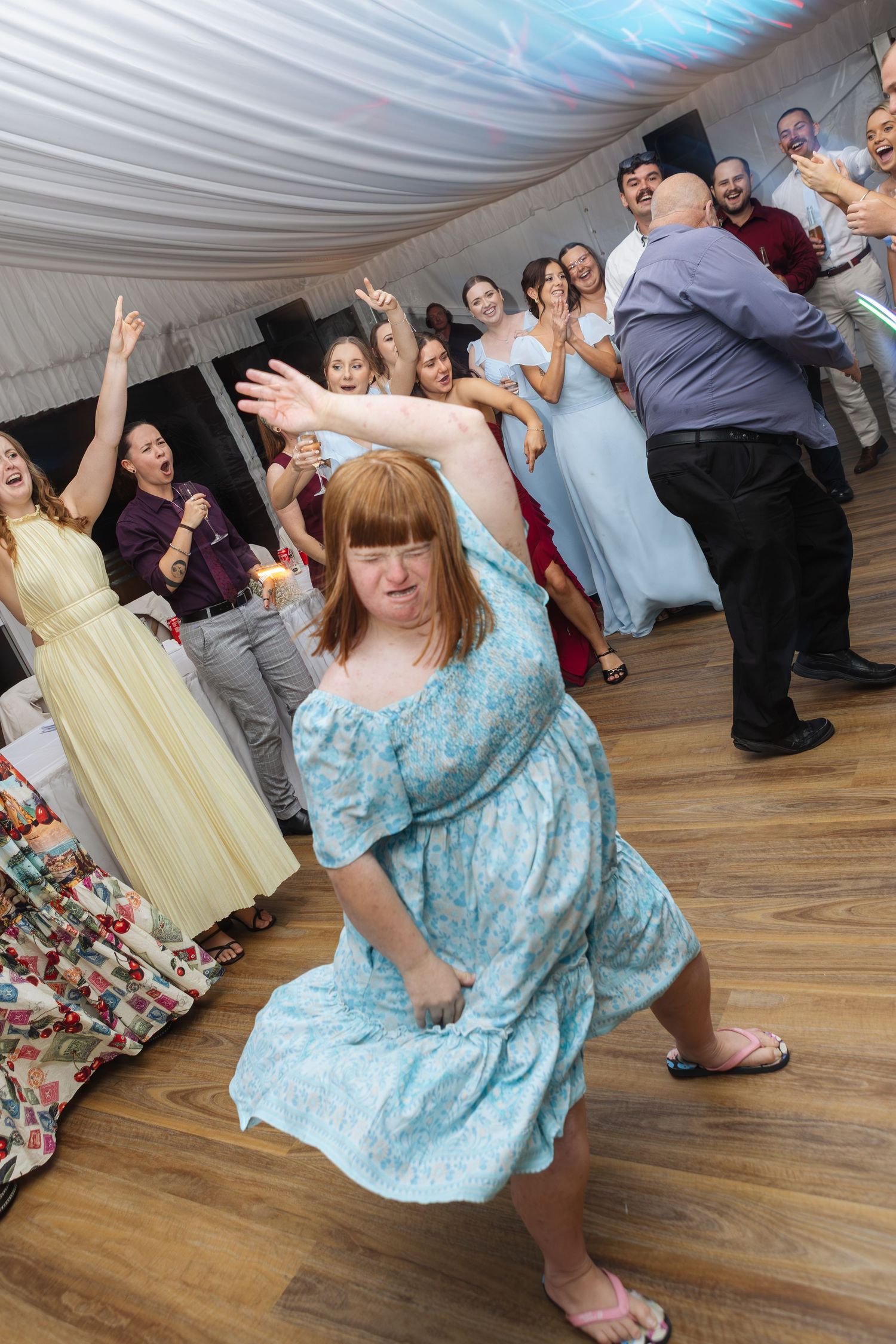 Lady dancing at Two Rivers Winery Wedding in Denman