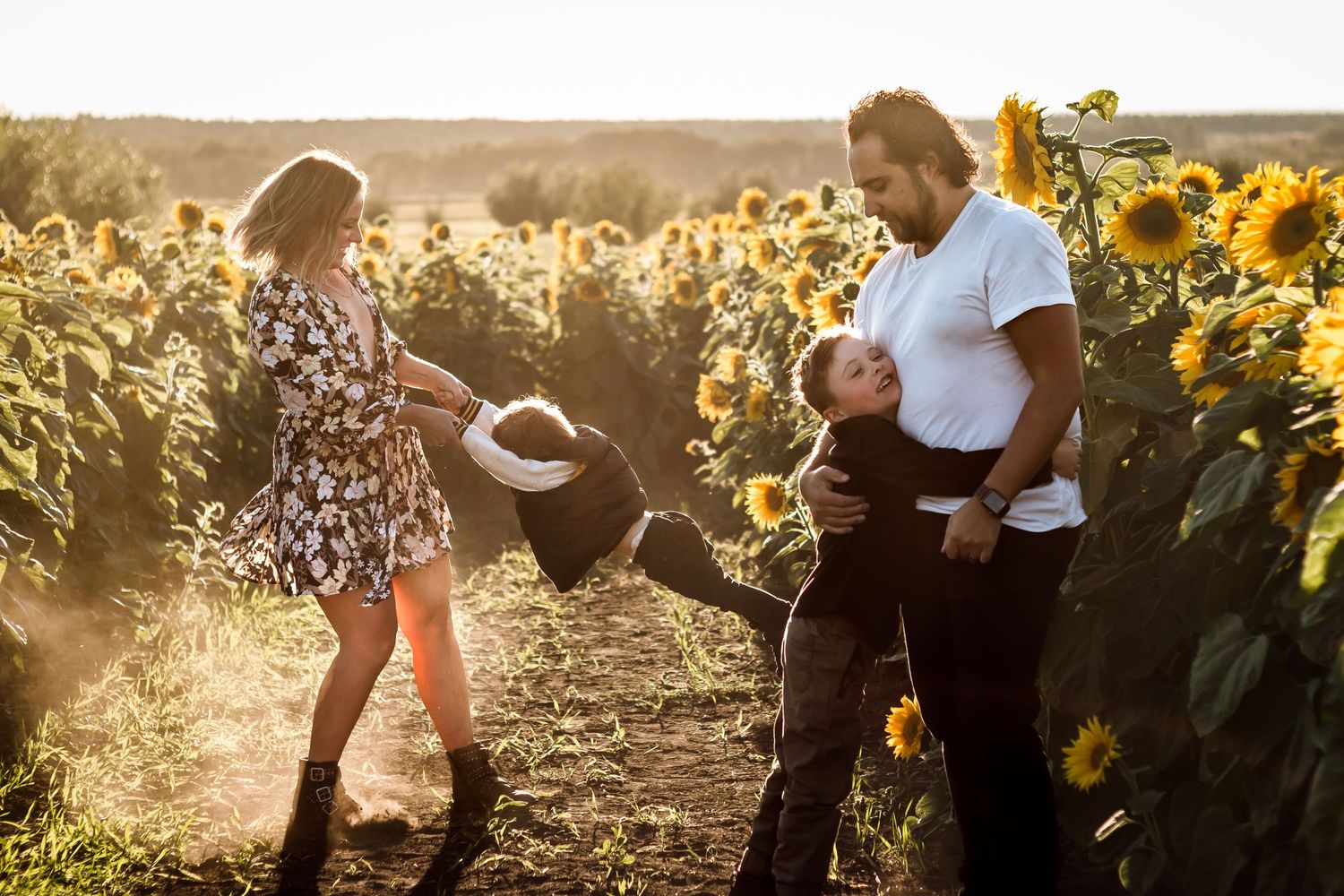 Golden hour sunflower mini session at Bowden Sunmaze by Calgary photographer Love & Sunshine Photography.