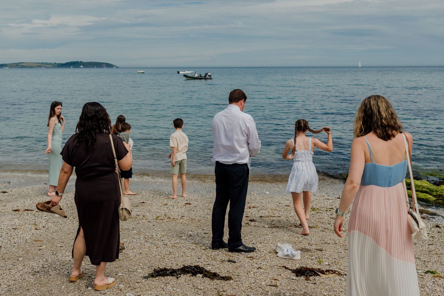 wedding guests enjoying the water after the wedding ceremony at hotel meudon