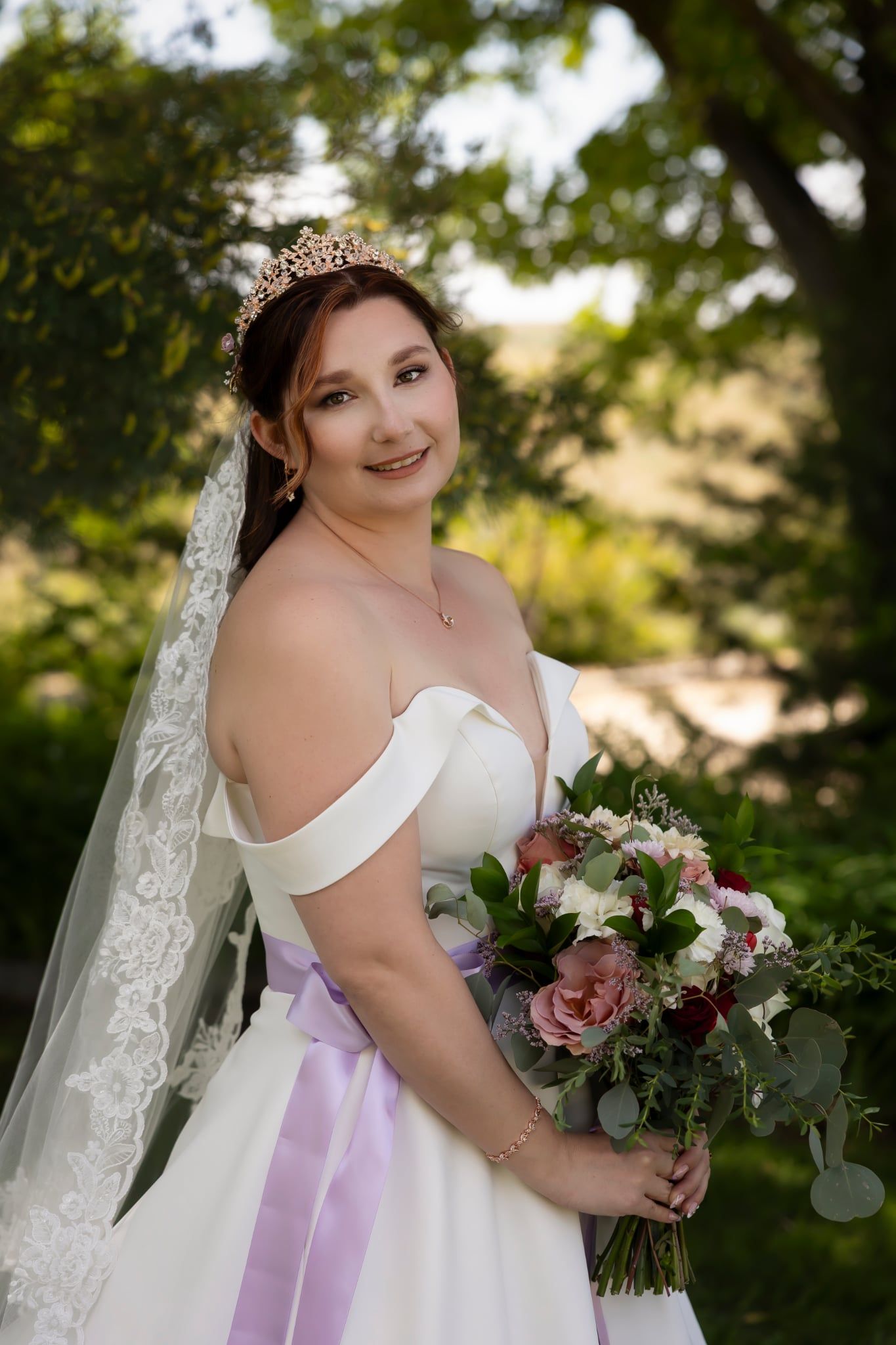 Bridal after look wear gown and veil. The Vanity Beauty, Boise wedding hair stylist. Boise wedding makeup artist.