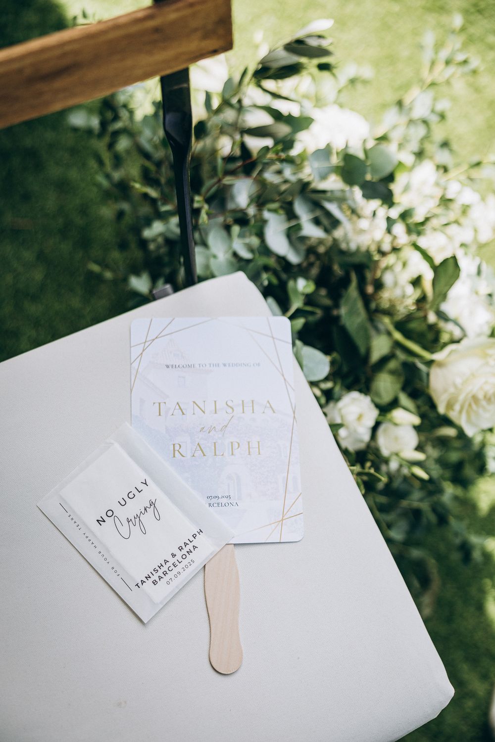 Outdoor wedding ceremony at Can Ribas near Barcelona.
