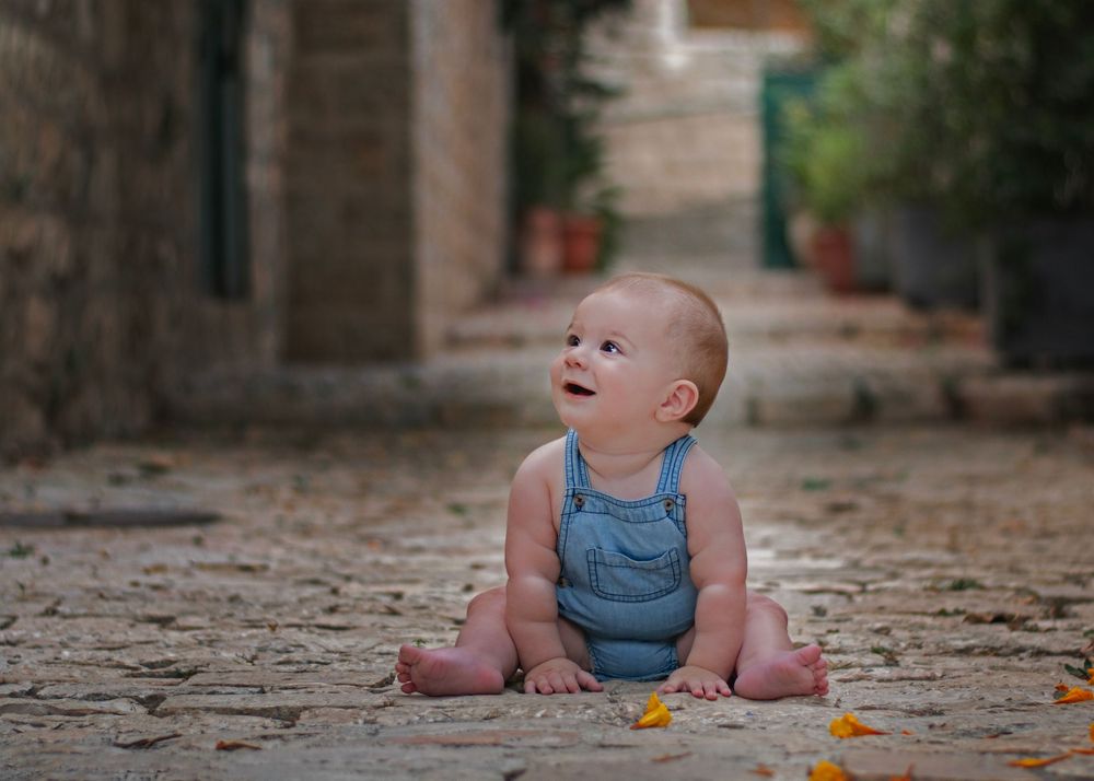 Baby in Yemin Moshe, Jerusalem during the summer season