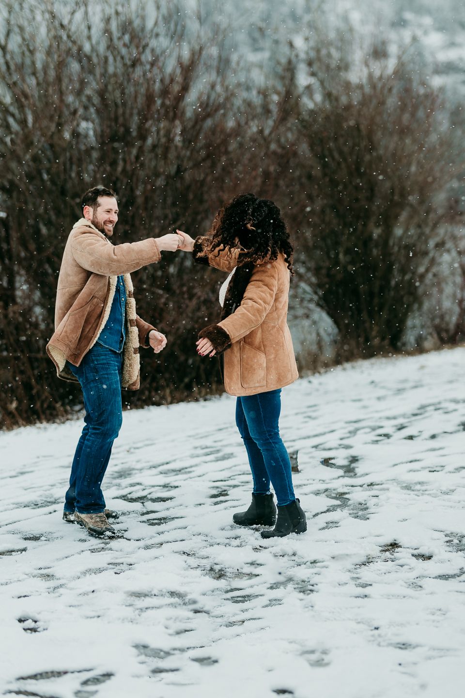 Couple dancing in the snow