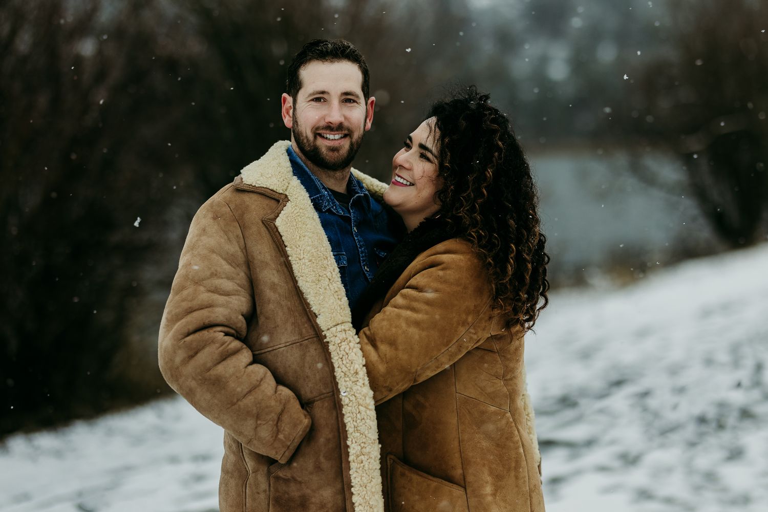 Couple posing in winter