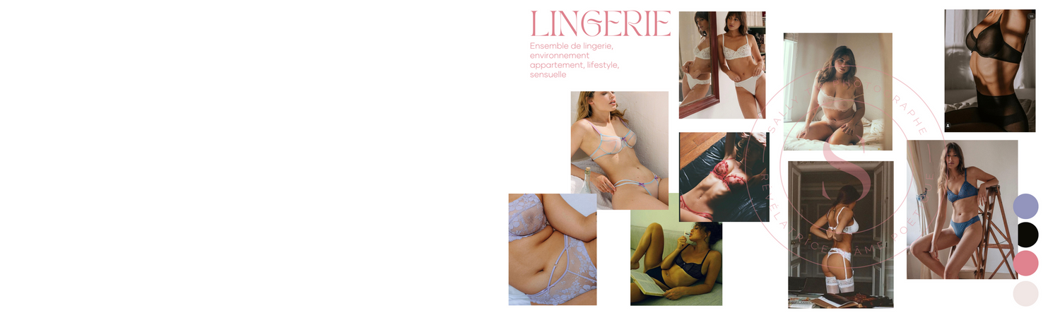 Moodboard collection of soft feminine boudoir photography.
