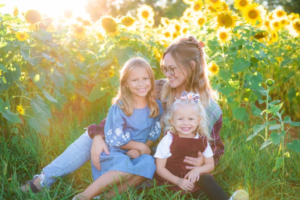 Vibrant sunflower mother daughter portrait in Frederick Maryland.