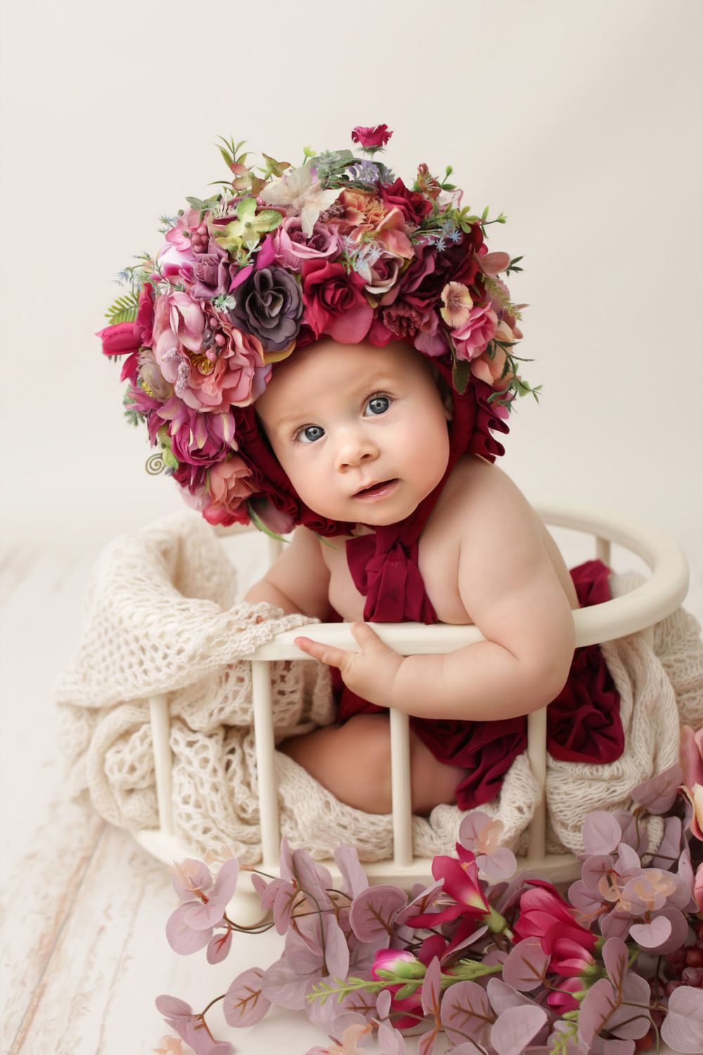 baby girl milestone sitting portrait photo