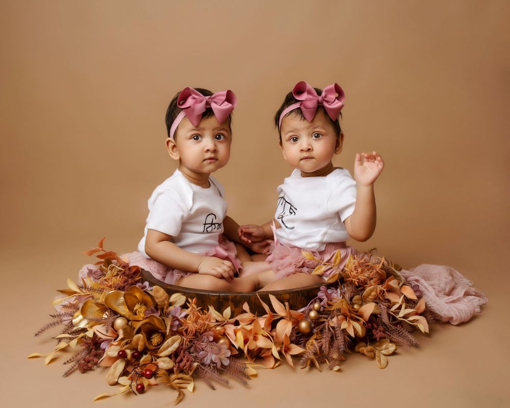 twins baby girls sitting portrait photo