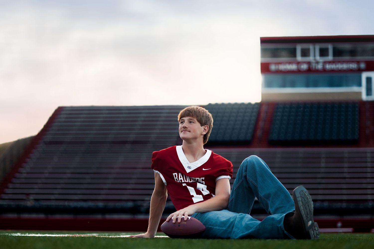 Beebe Arkansas senior during a football photo session at Beebe High School field