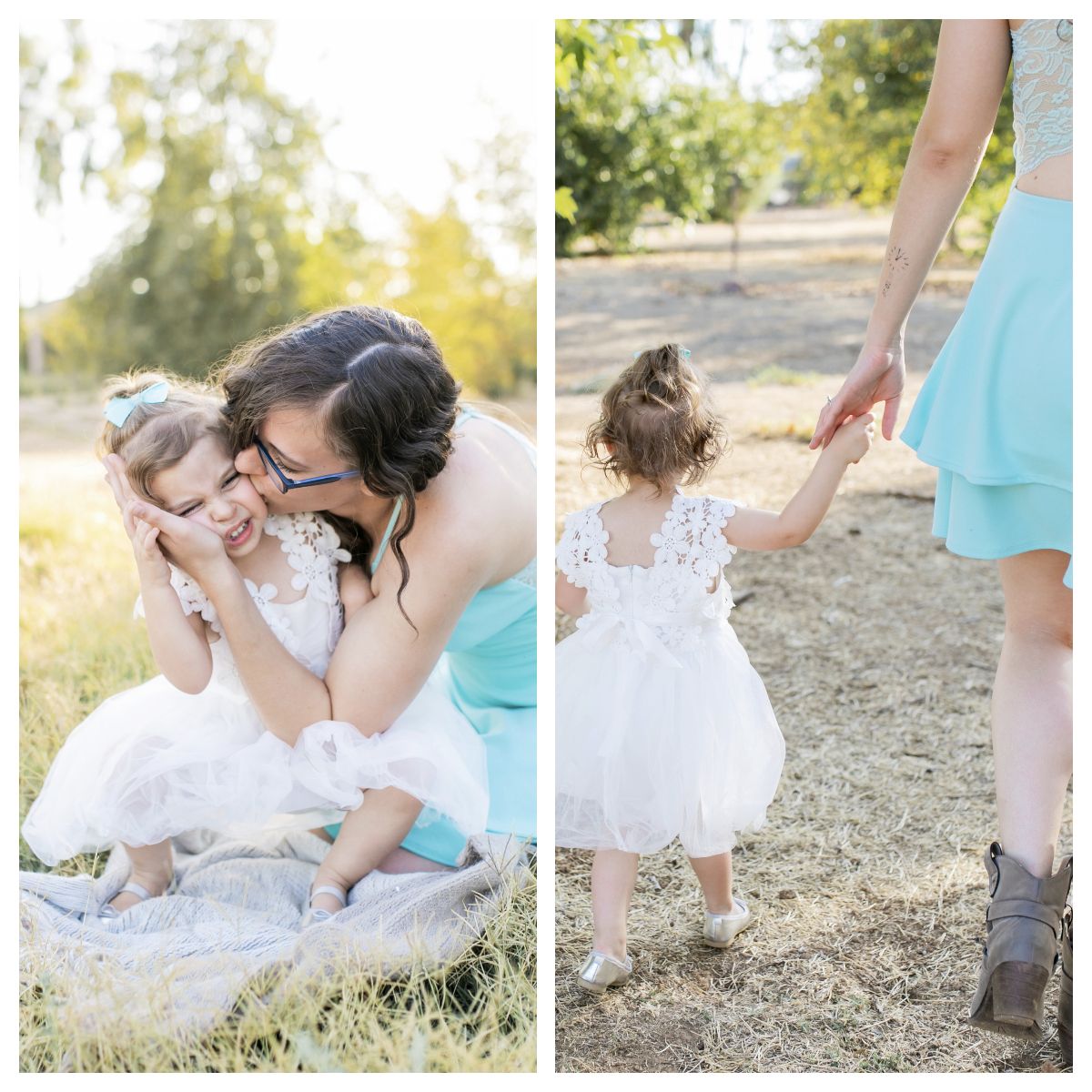 Ashley Ann Imagery and her daughter one of her holding and kissing her daughter and the other them walking holding hands away from camera