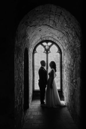 Bruidspaar Silhouet Foto Schimmert Kasteel