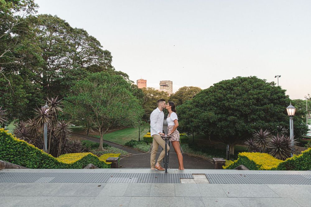 A series of landscape photos showing garden paths and stone architecture at sunset.