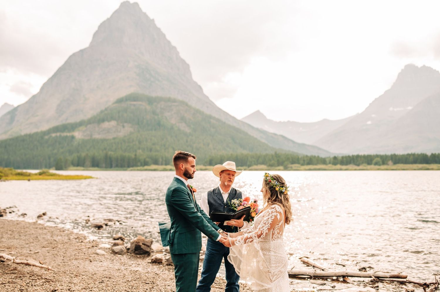 couple getting married at Many Glacier in glacier national park