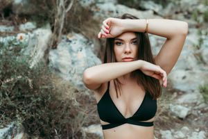 a beautiful woman wearing a bikini out in the nature in Mallorca