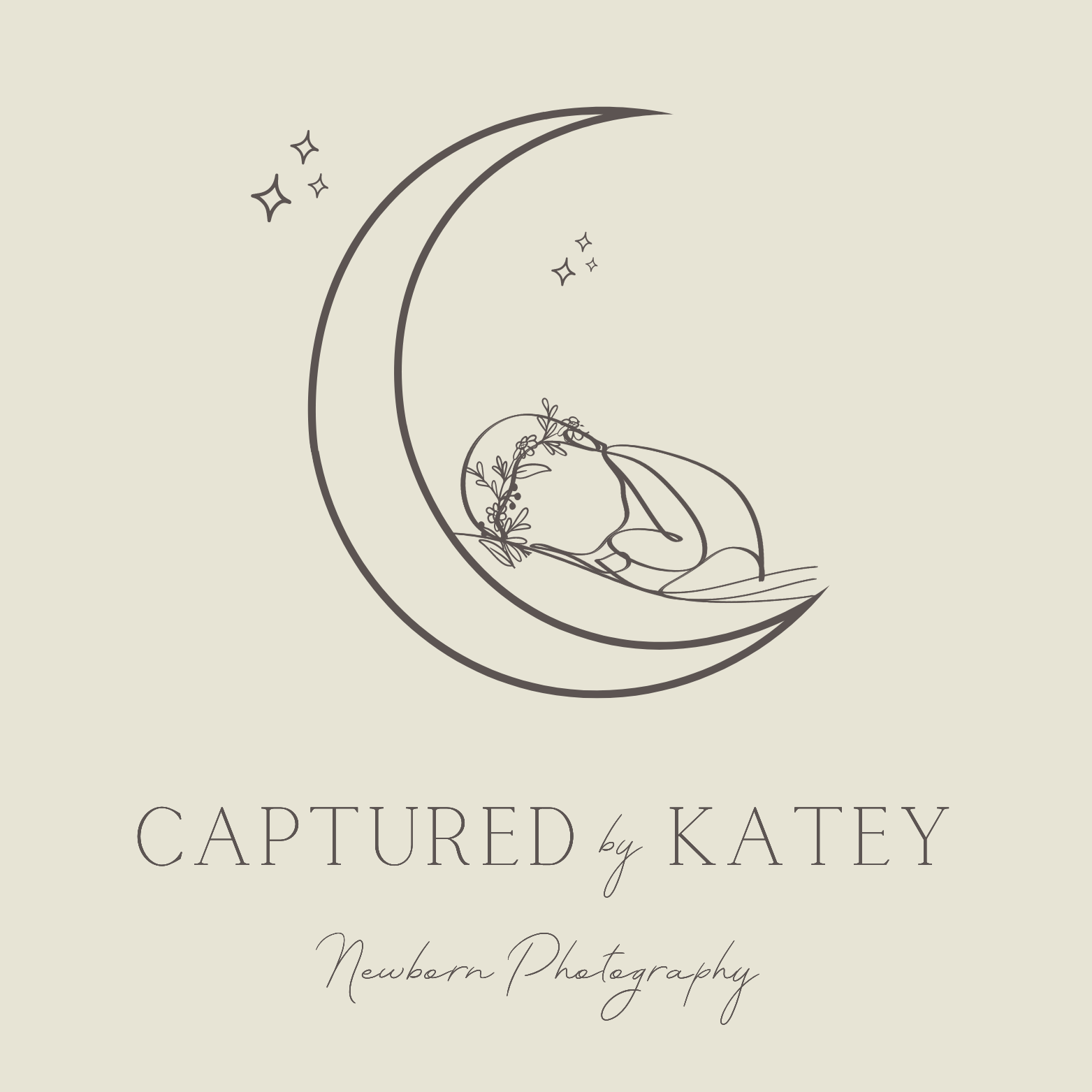Minimalist logo design featuring baby sleeping on crescent moon with stars.