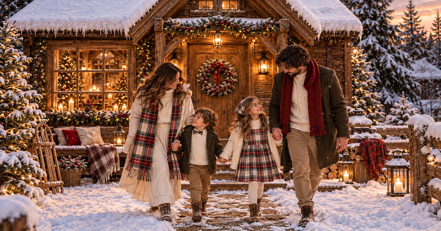 Familia en el escenario nevado La magia de la nieve para las sesiones de Navidad 2026 de Rosi López Fotografía en Horcajo de Santiago,Cuenca