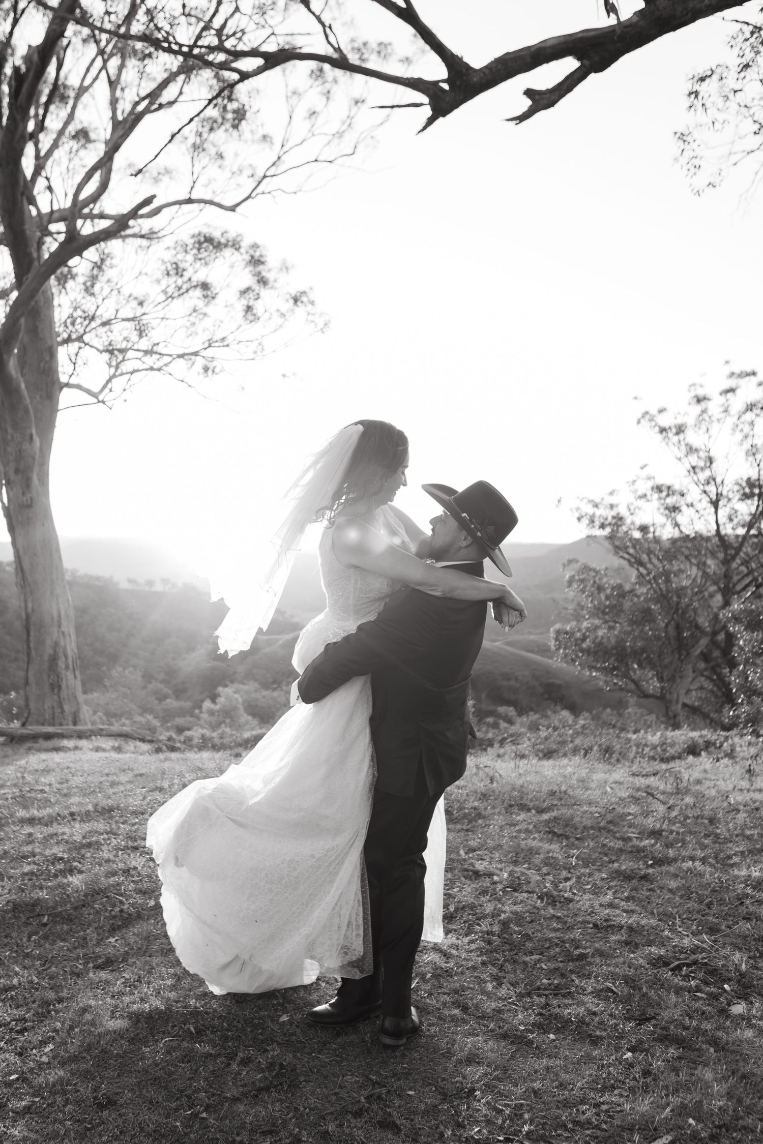 Kylie and Jono during sunset wedding portraits in the Upper Hunter Valley