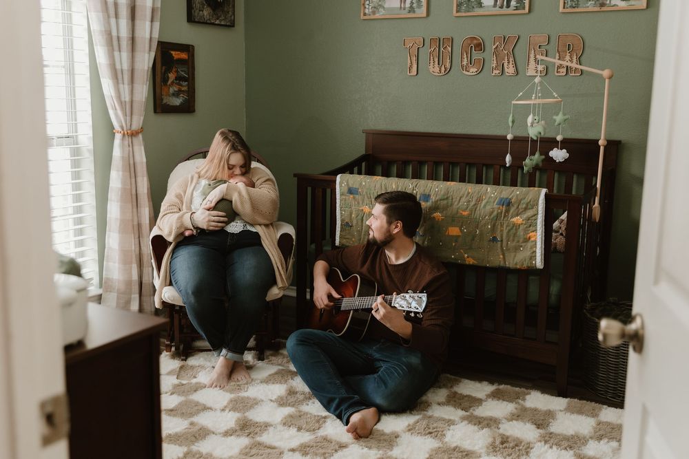 Nursery shot with family during In-home Newborn portrait session in Northeast Texas Story-telling photography East Texas Newborn Motherhood