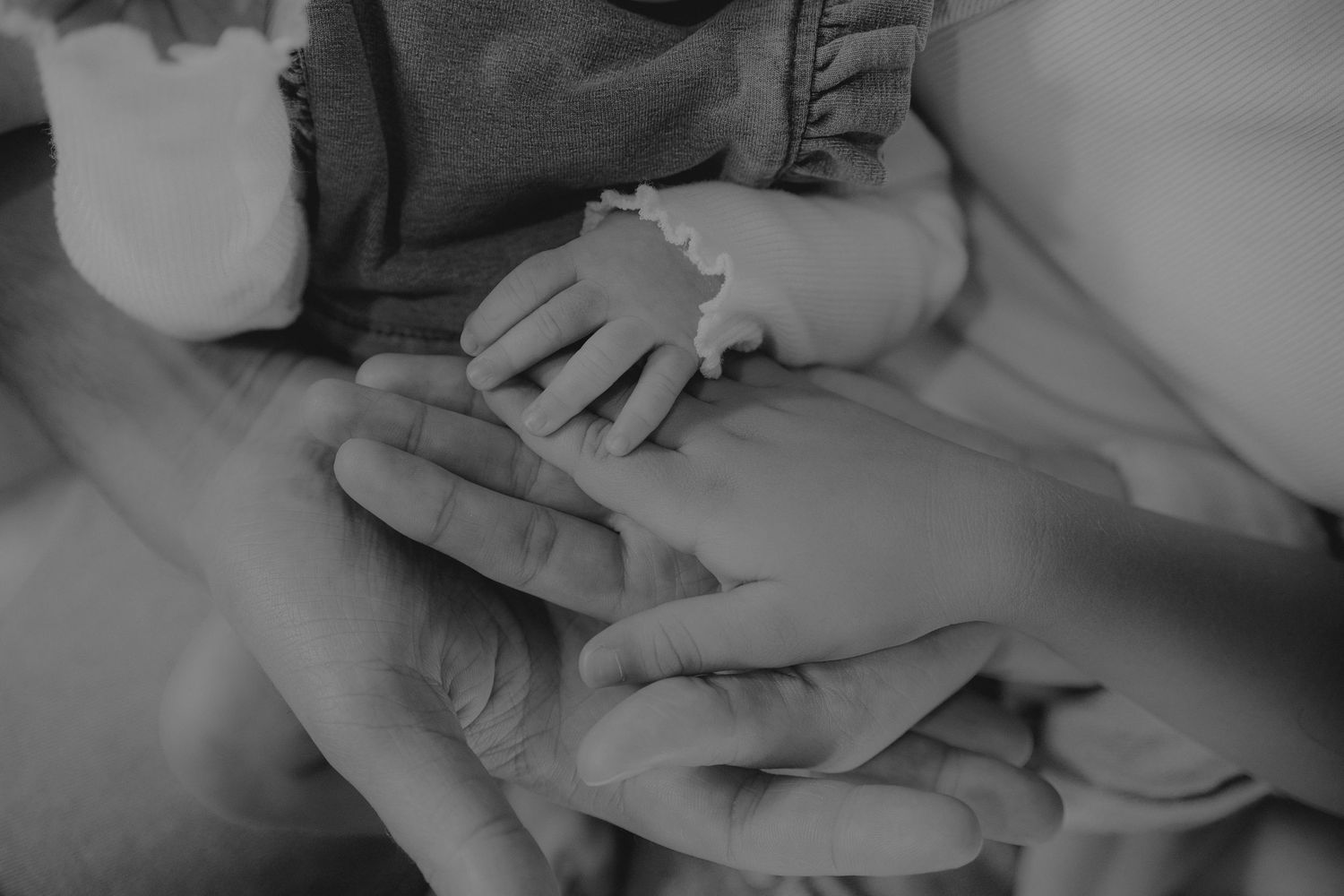 Close-up of newborn baby hands held by parents - Newborn photography by Gesiel Martins in Rochester Hills, MI