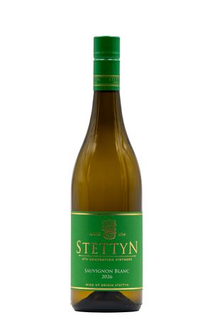 Stettyn 8th Generation Vintners Sauvignon Blanc 2026 white wine bottle with green label and foil cap.