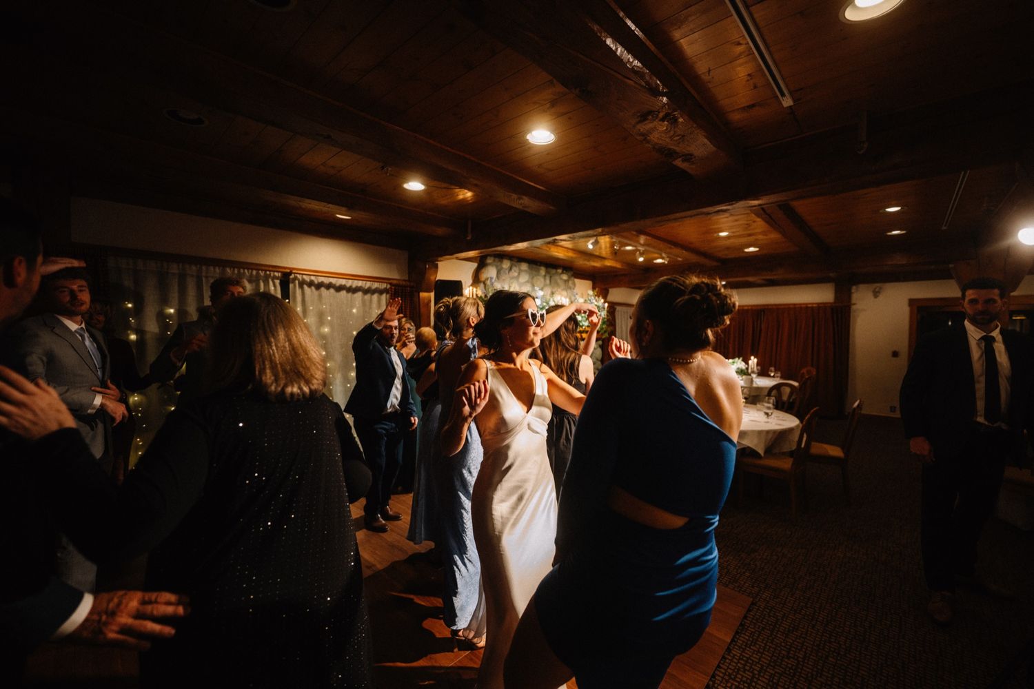 Dance floor at a Post Hotel wedding reception in Lake Louise