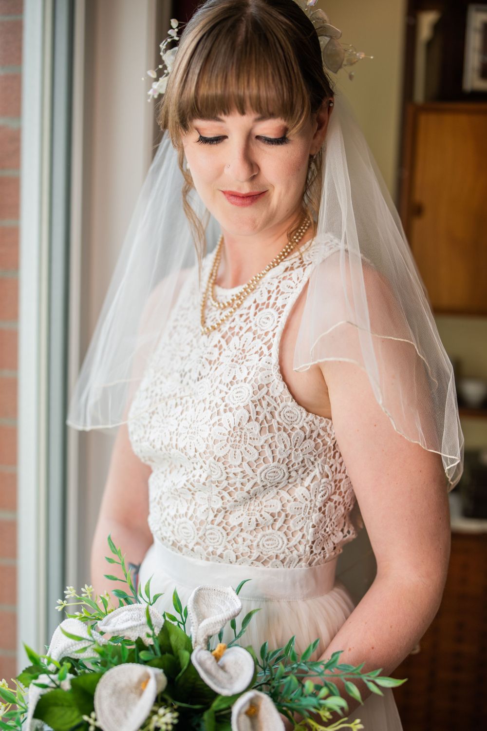 bridal portrait in natural light next to window