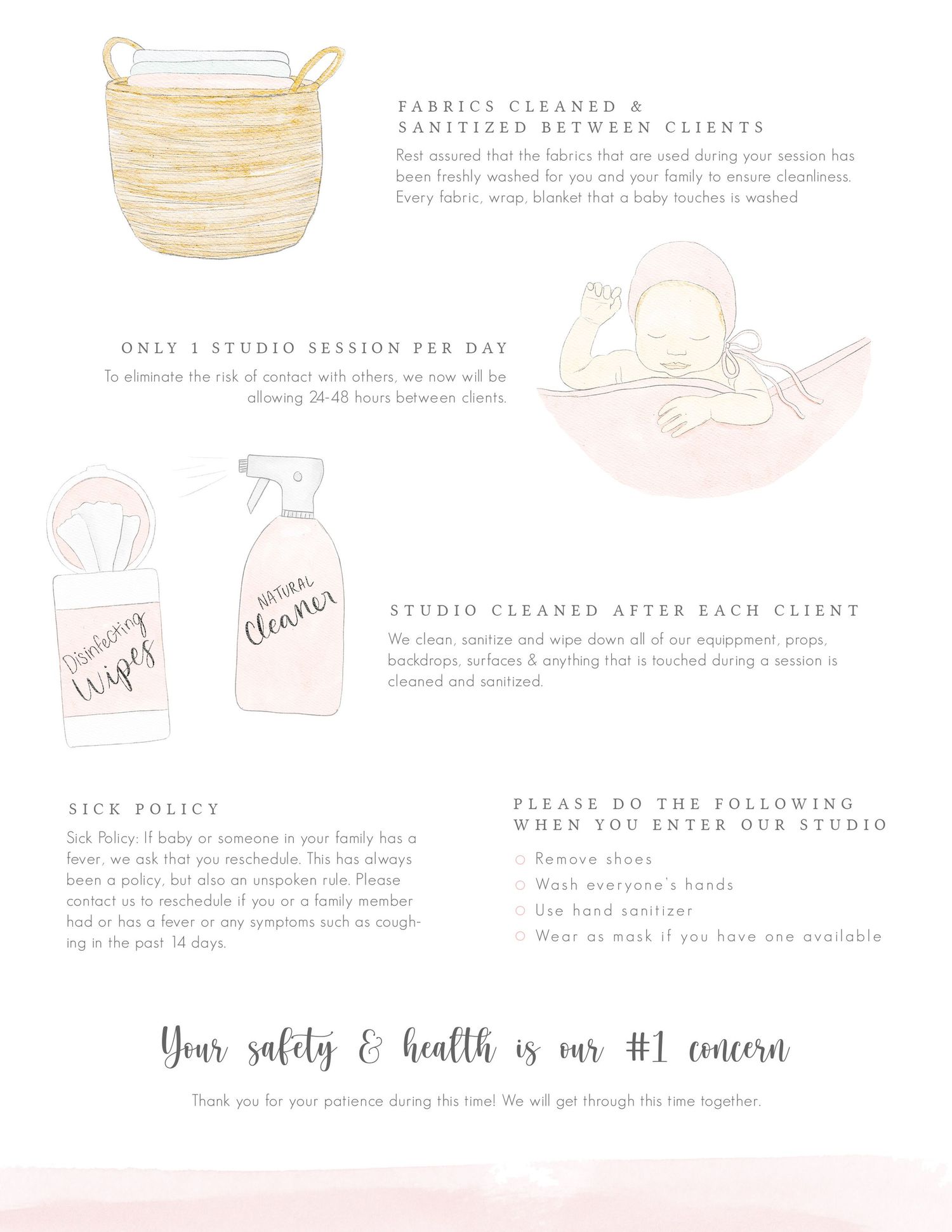 STUDIO CLEANING POLICIES | NISA MOMIN PHOTOGRAPHY |