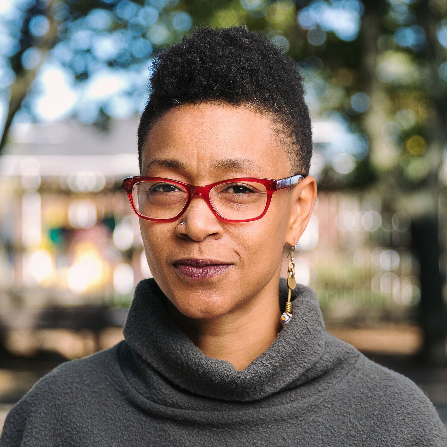 Portrait of Black woman in the outdoors in Detroit.