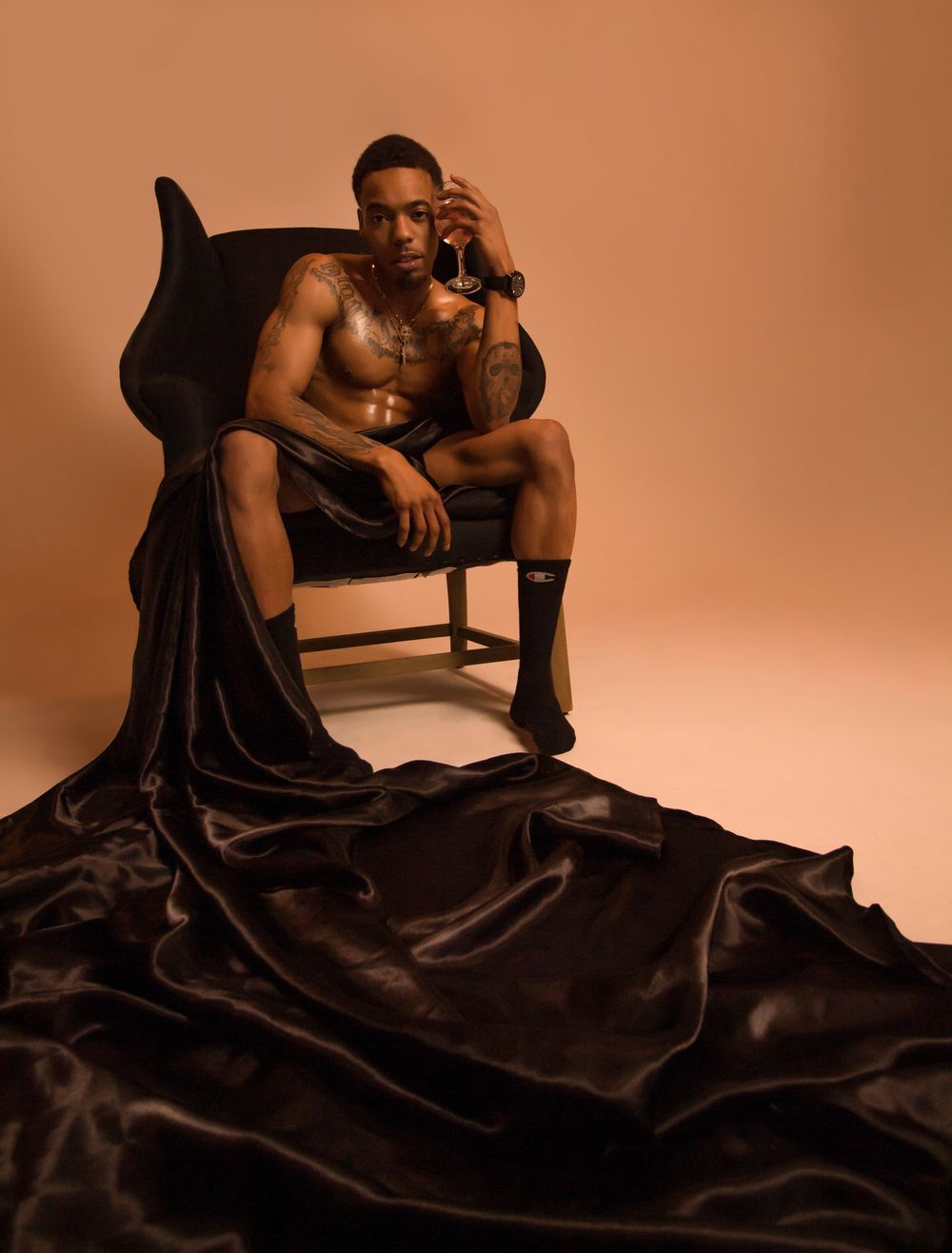 Male boudoir in photography studio