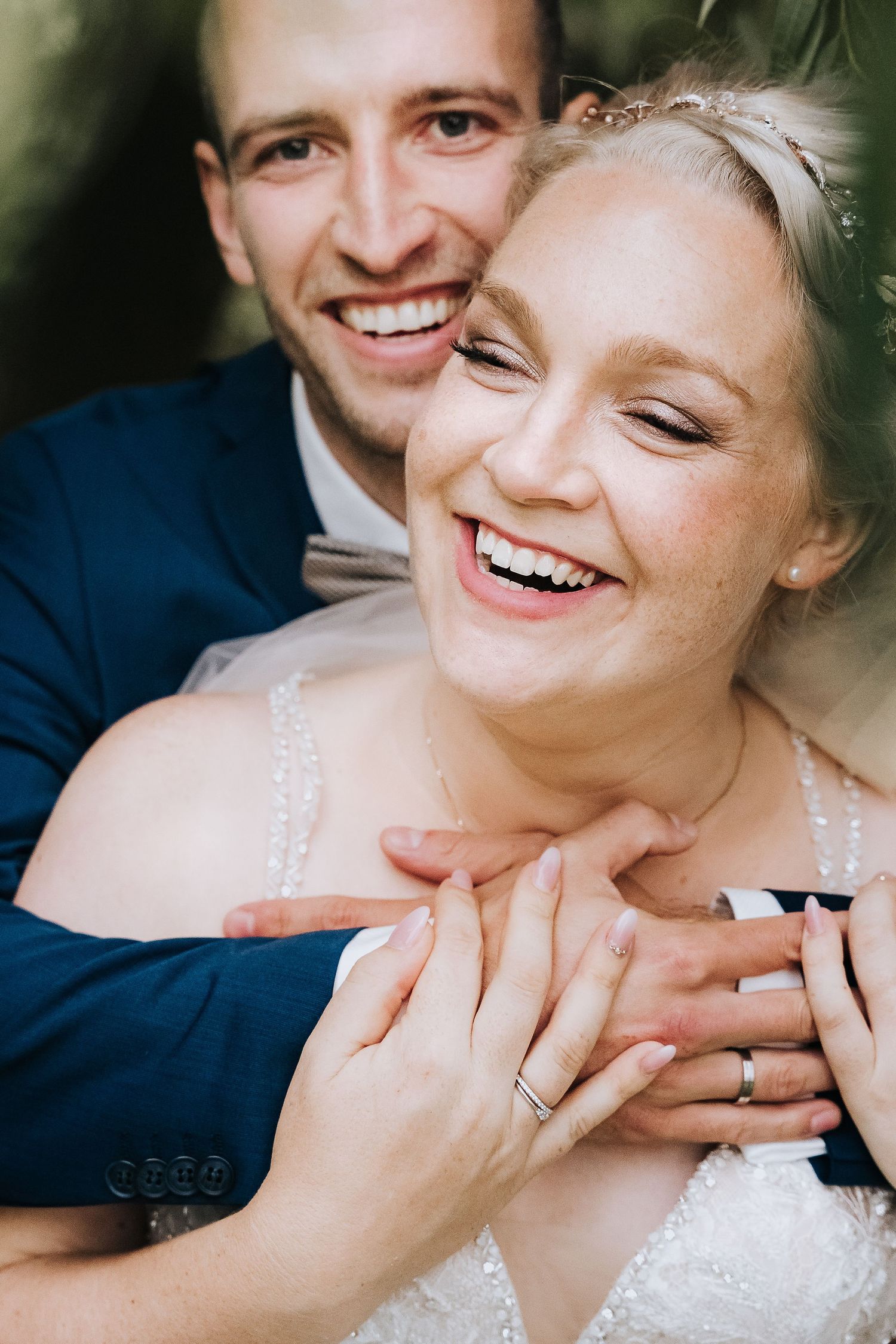 Tender romantic moment between newlyweds showing pure joy and affection in a series of candid shots.