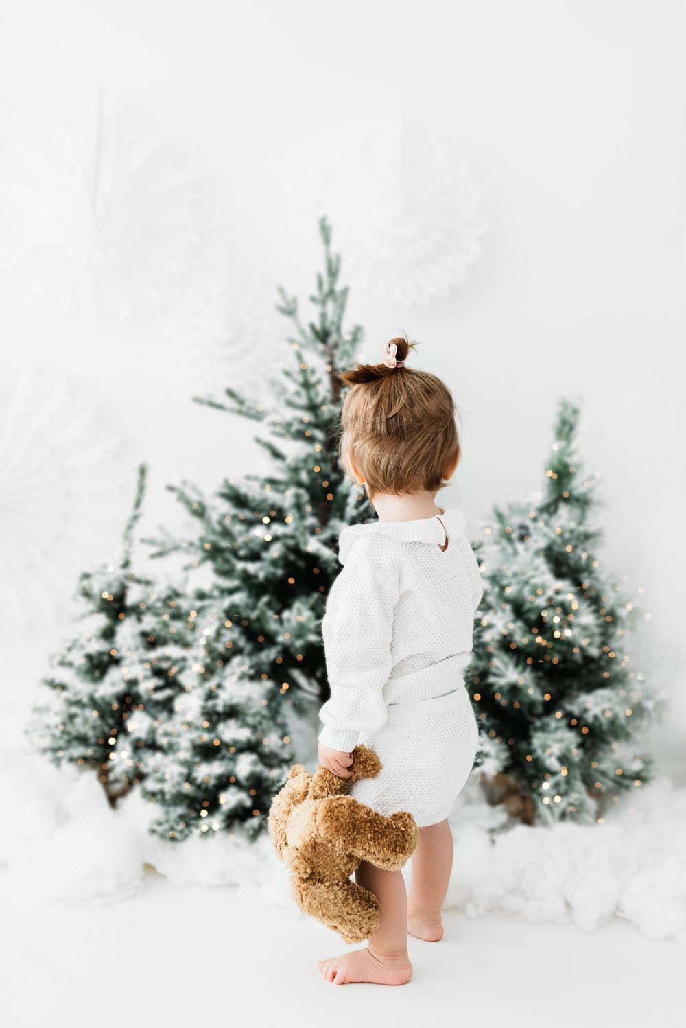 all white christmas photoshoot with christmas lights Hereford