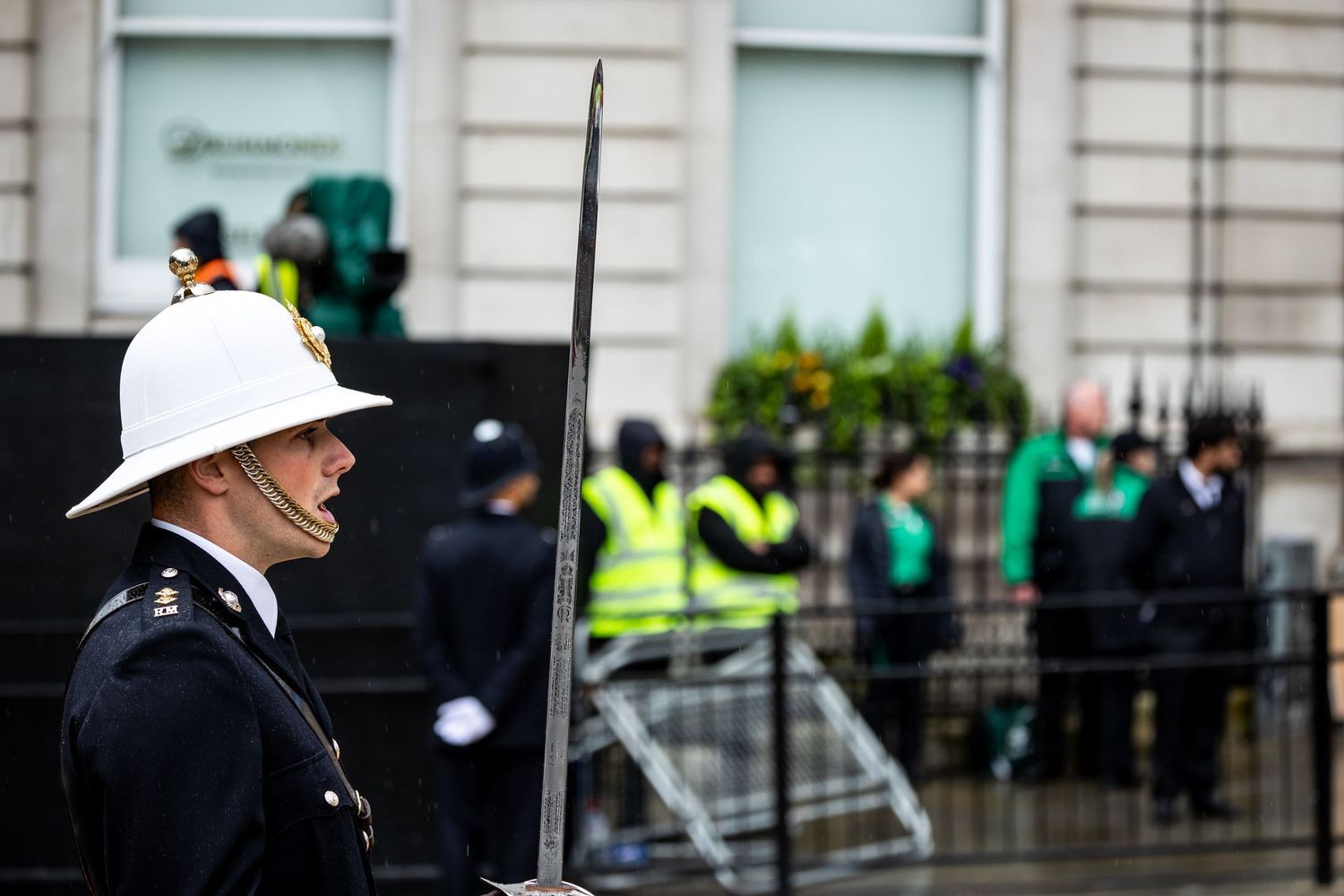 An observational photo of a Royal Marine on parade at the King's Coronation