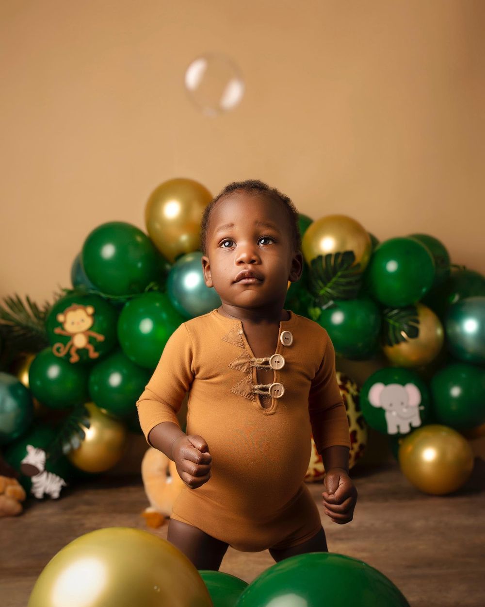Boy child first  birtday  bubbles portrait photo