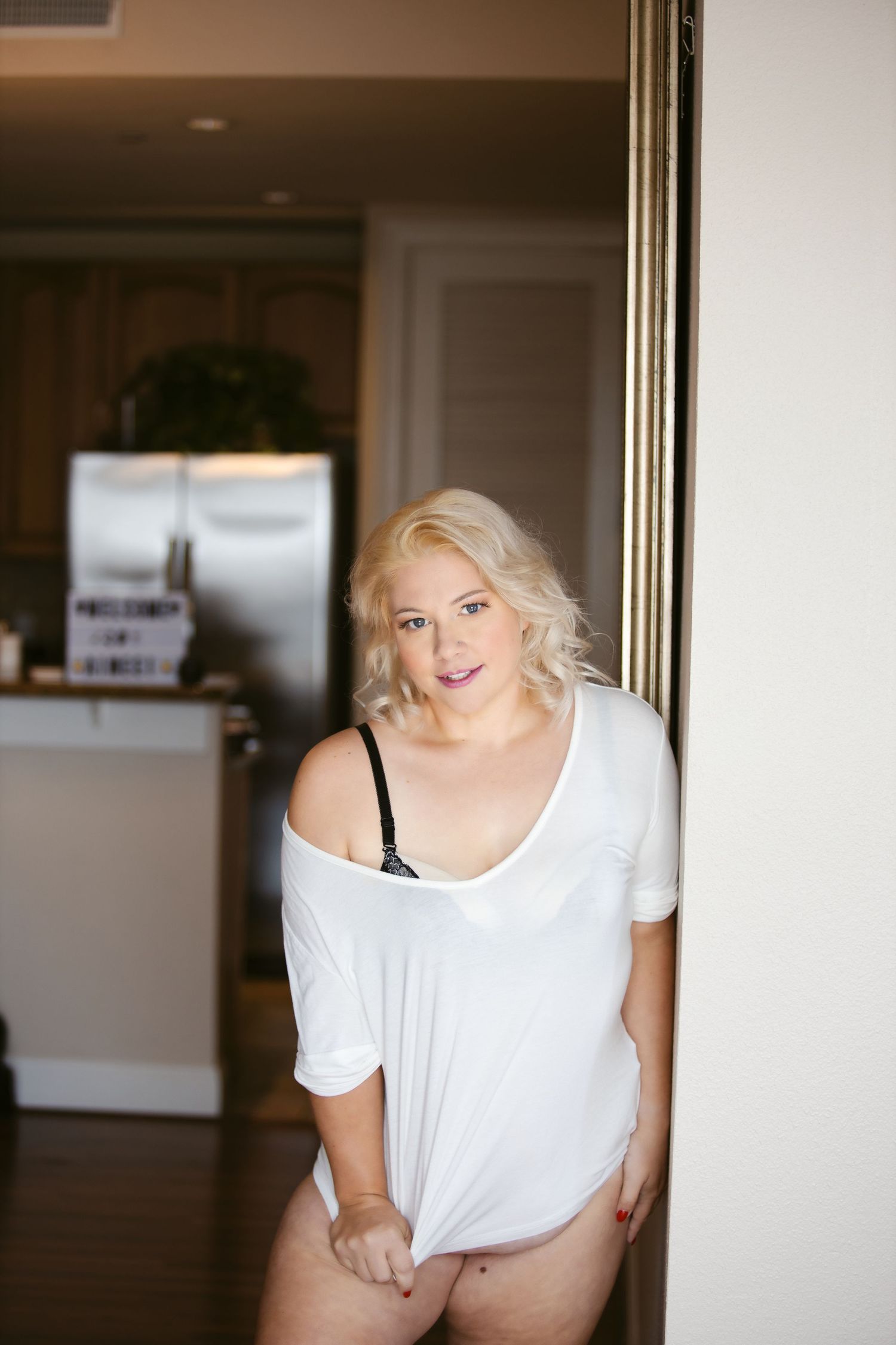 boudoir playful shirt tug