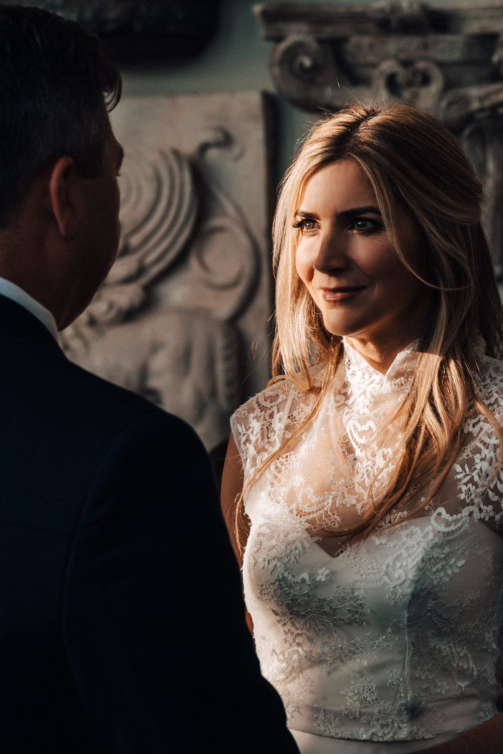 Lisa Faulkner and John Torode's Wedding at Aynhoe Park Lisa looking at John