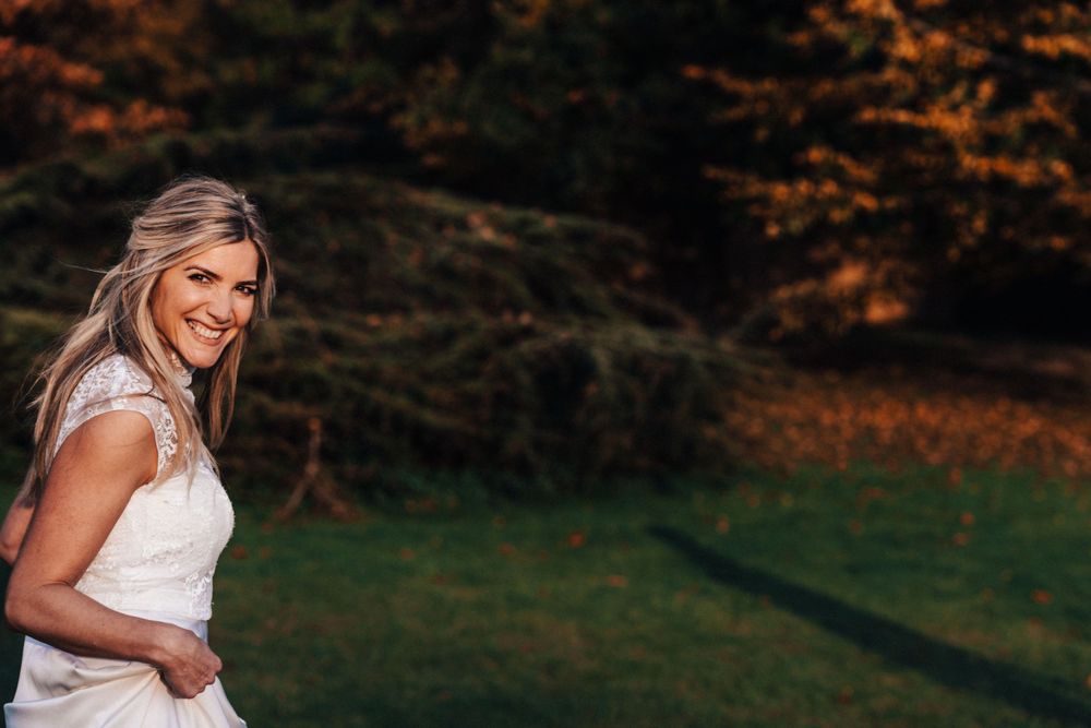 Lisa Faulkner and John Torode's Wedding at Aynhoe Park Walking Lisa smiling