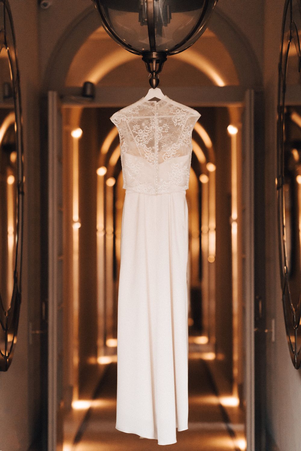 Lisa Faulkner wedding Dress hanging at Aynhoe Park