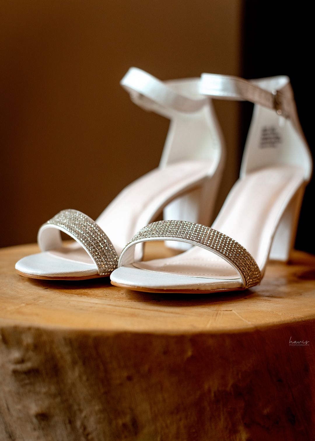 Bridal details: photo of bride's silver wedding shoe