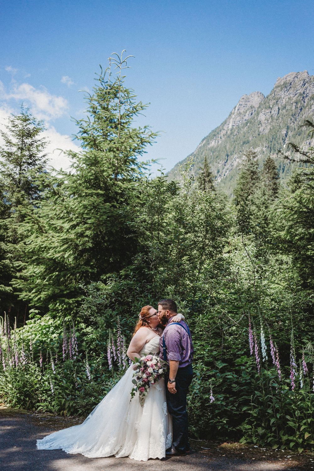 Bride and groom kiss at their first look