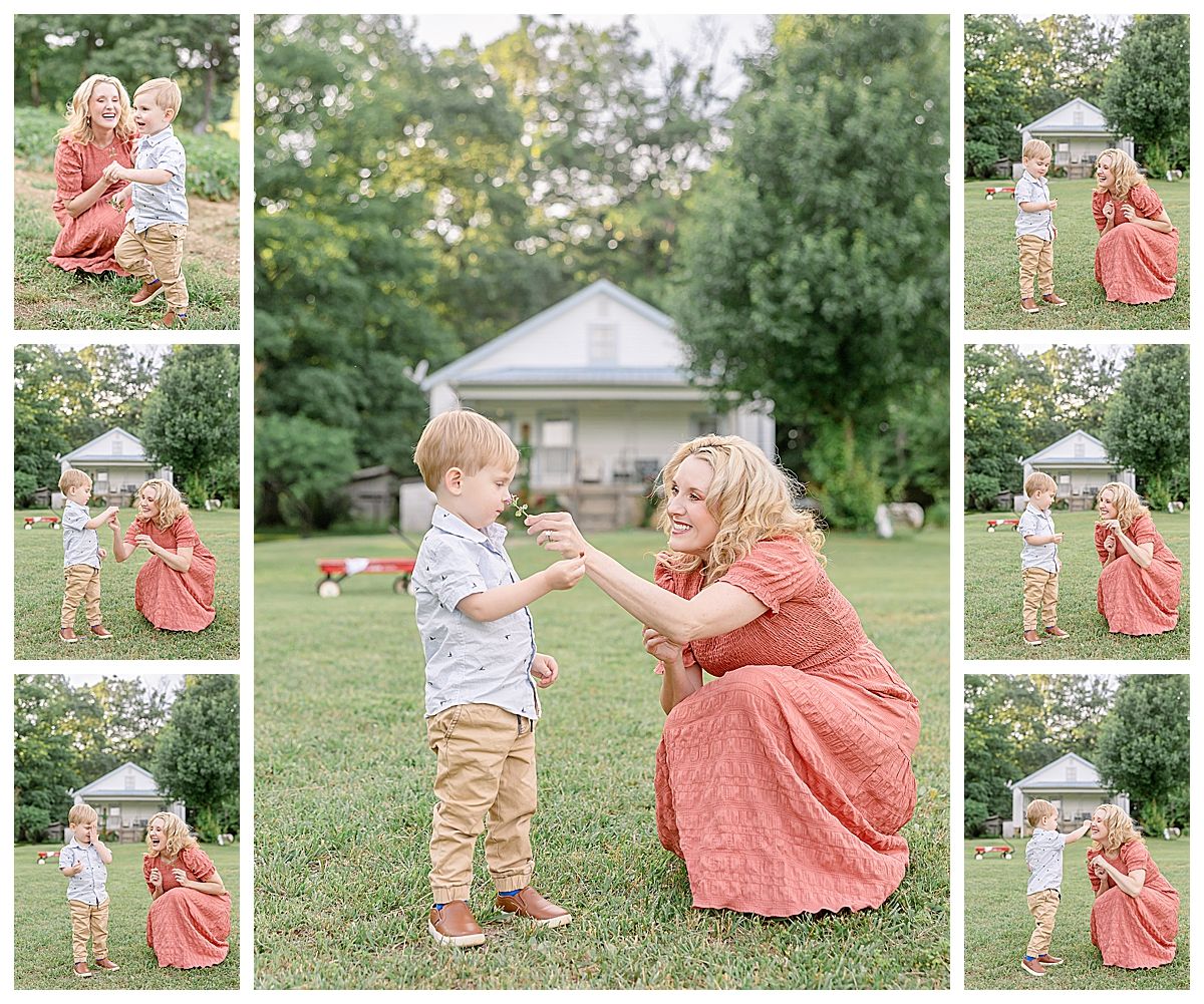 mother and child on lawn smelling flowers, chattanooga photos photographer near me apison oolewah cleveland dalton r